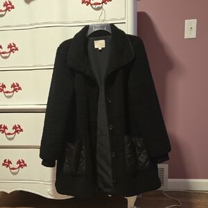 LOFT Black Teddy Jacket with Quilted Pockets